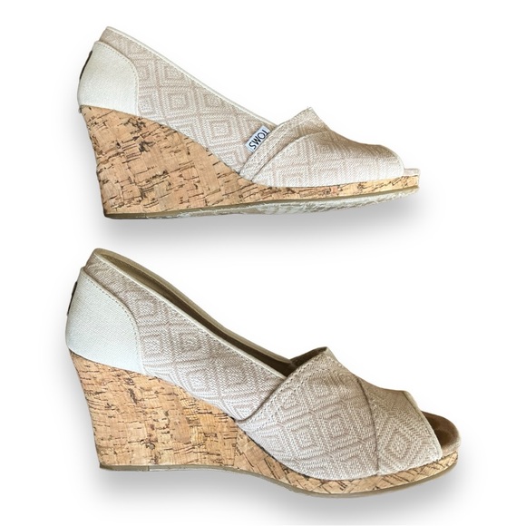 Toms Stella Open Toe Wedges in Natural Yarn Dye Diamond Pattern - Picture 11 of 12